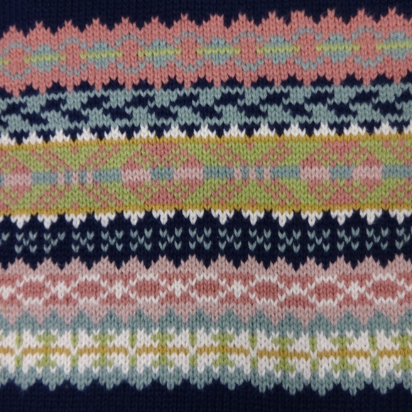 Large Roomie Dk Blue Sweater all Cotton w Flowers with stripes - Picture 7 of 7